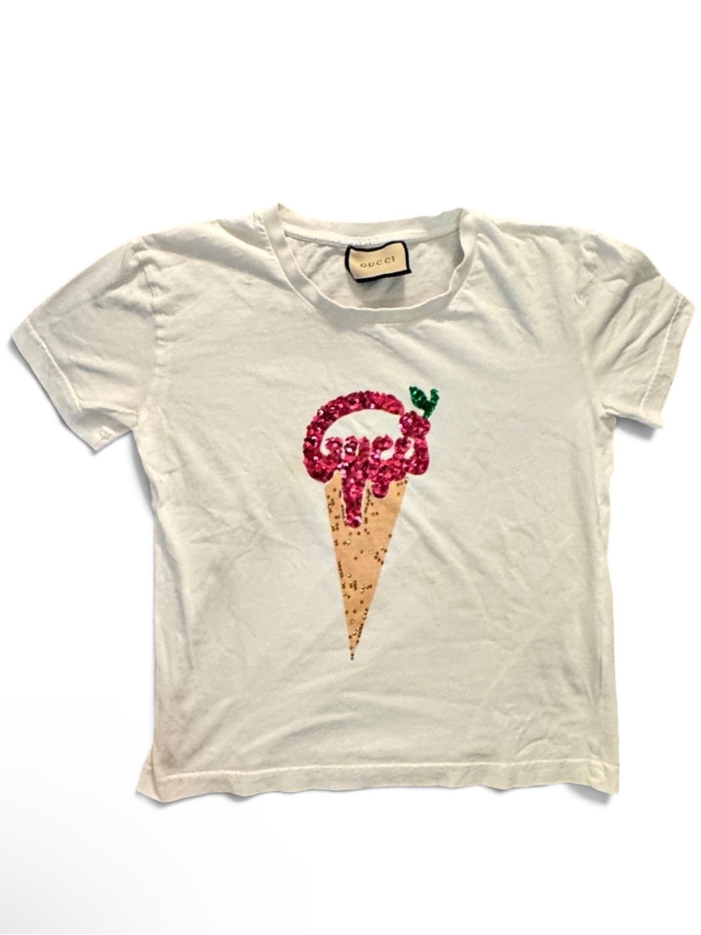 GUCCI Sequin Ice Cream Cone White Tee T-Shirt Size S - EUC